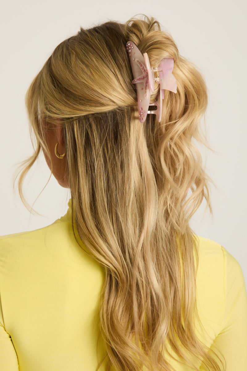 Pink Starfish Jewelled Hair Claw Clip - Magda
