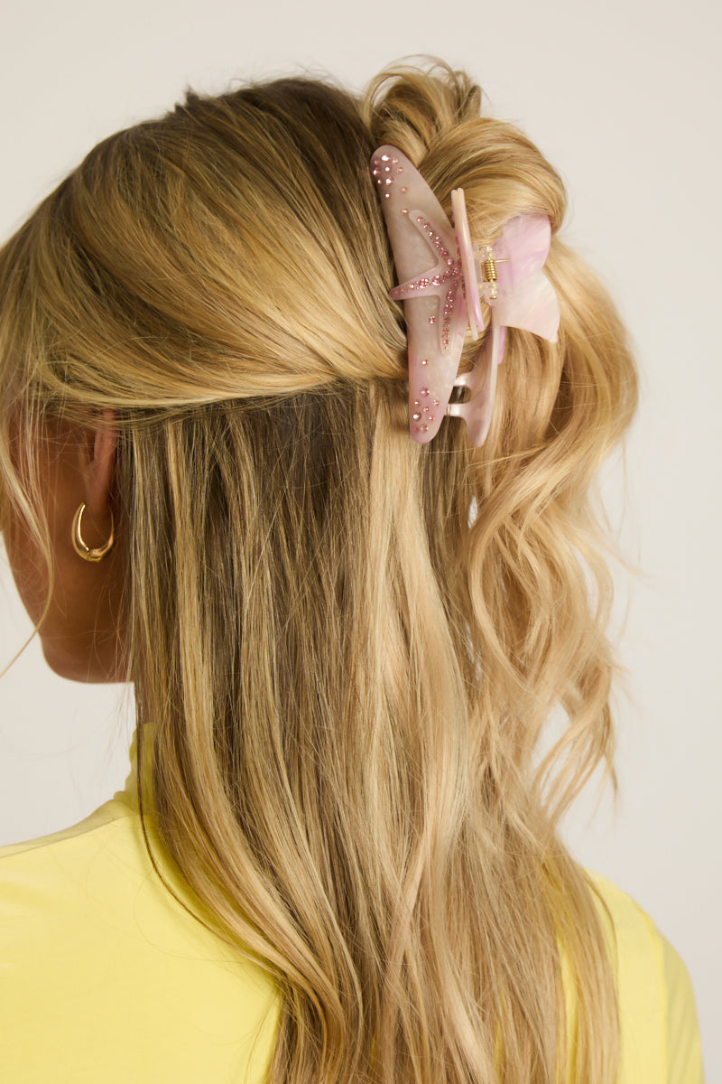 Pink Starfish Jewelled Hair Claw Clip - Magda