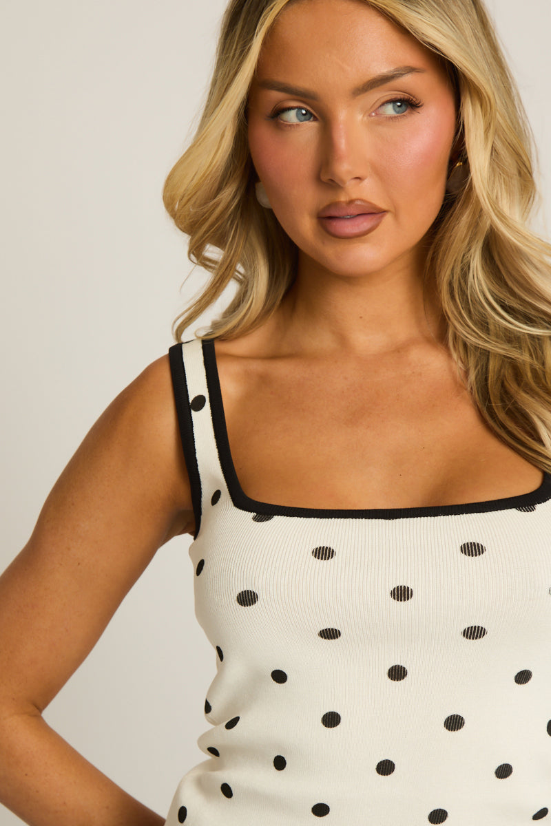 White Contrast Polka Vest Top - Yuri