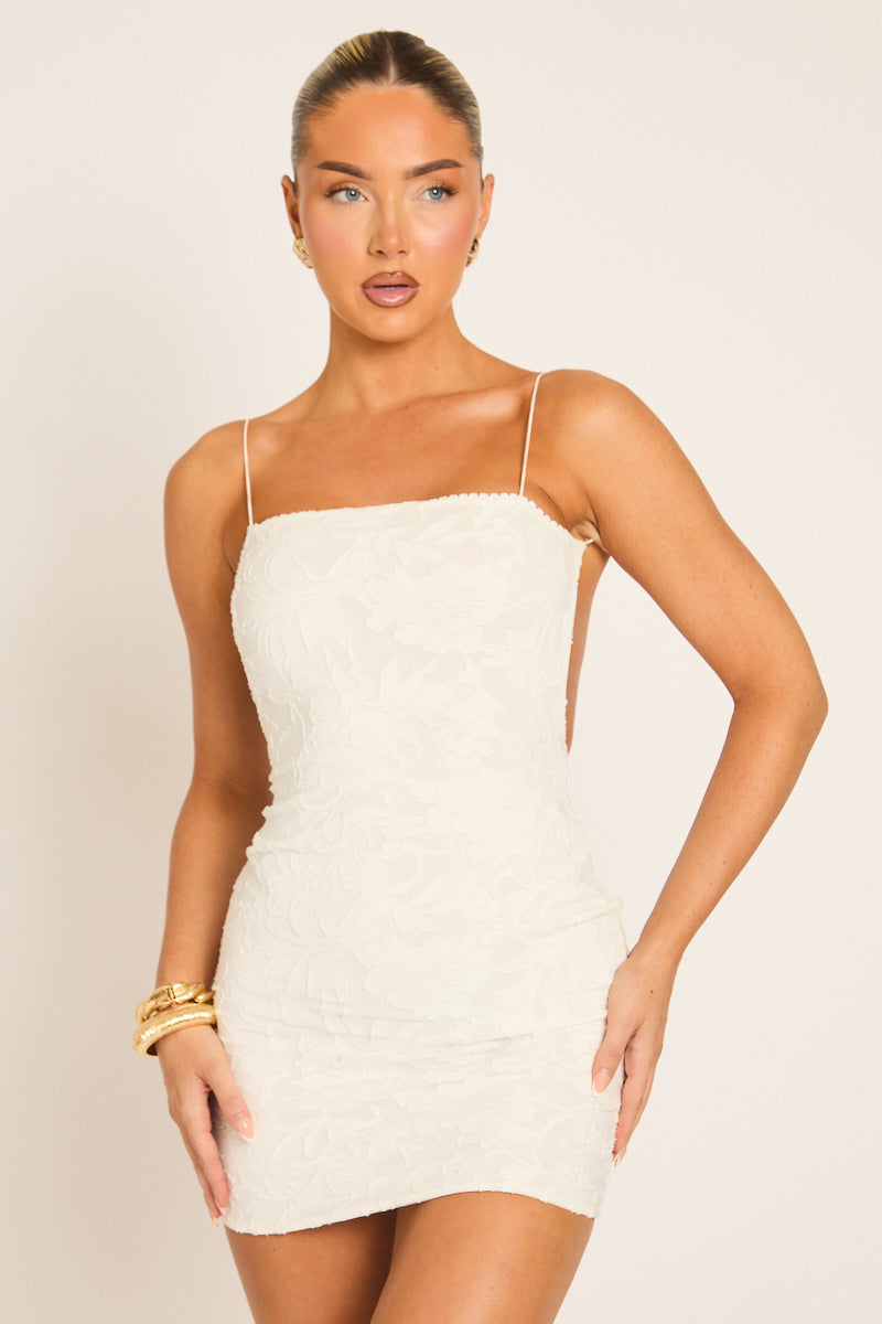 White Burnout Floral Low Back Mini Dress - Ellarae