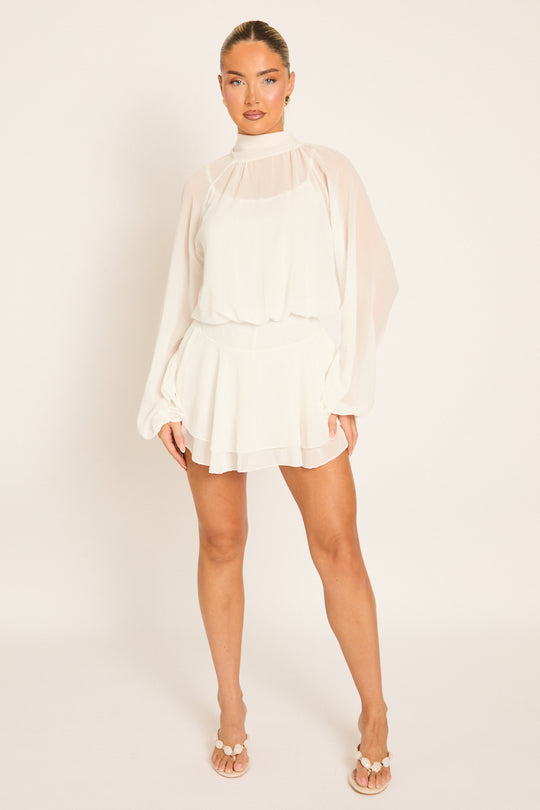 Cream Blouson Ruffle Playsuit - Mayna