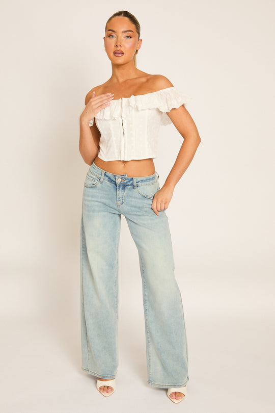Light Blue Washed Stretch Denim Low Rise Jeans - Leanna