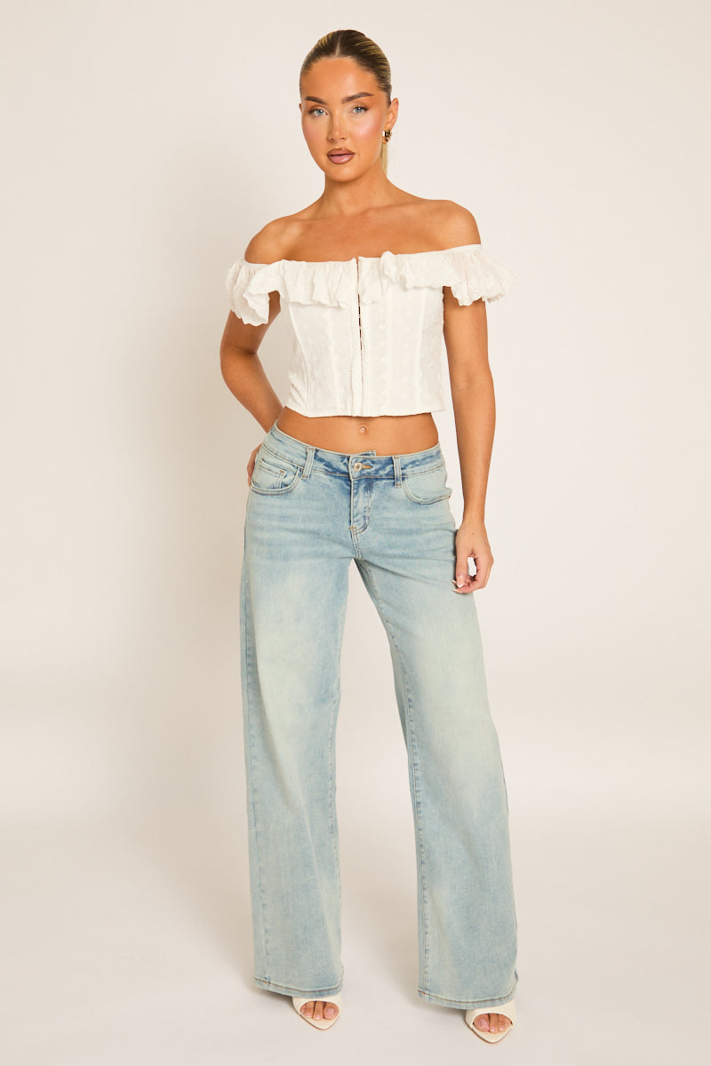 Light Blue Washed Stretch Denim Low Rise Jeans - Leanna