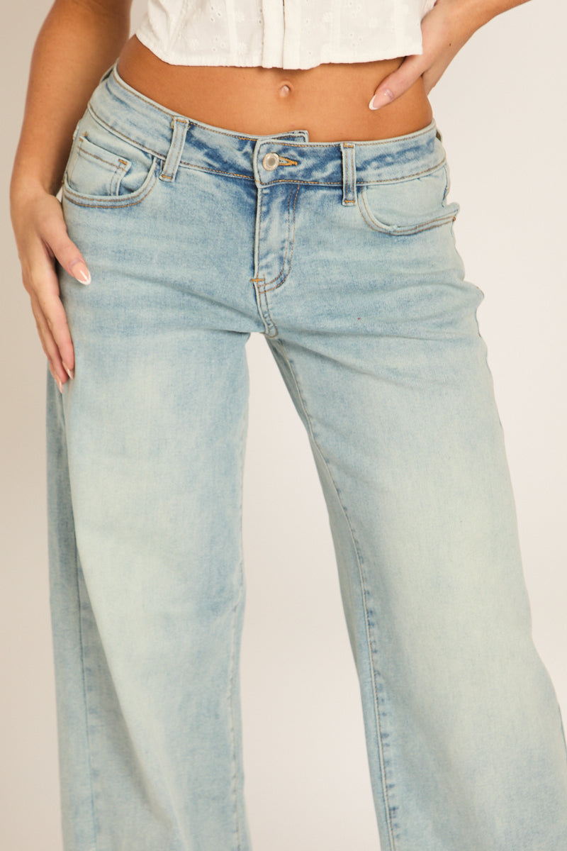 Light Blue Washed Stretch Denim Low Rise Jeans - Leanna