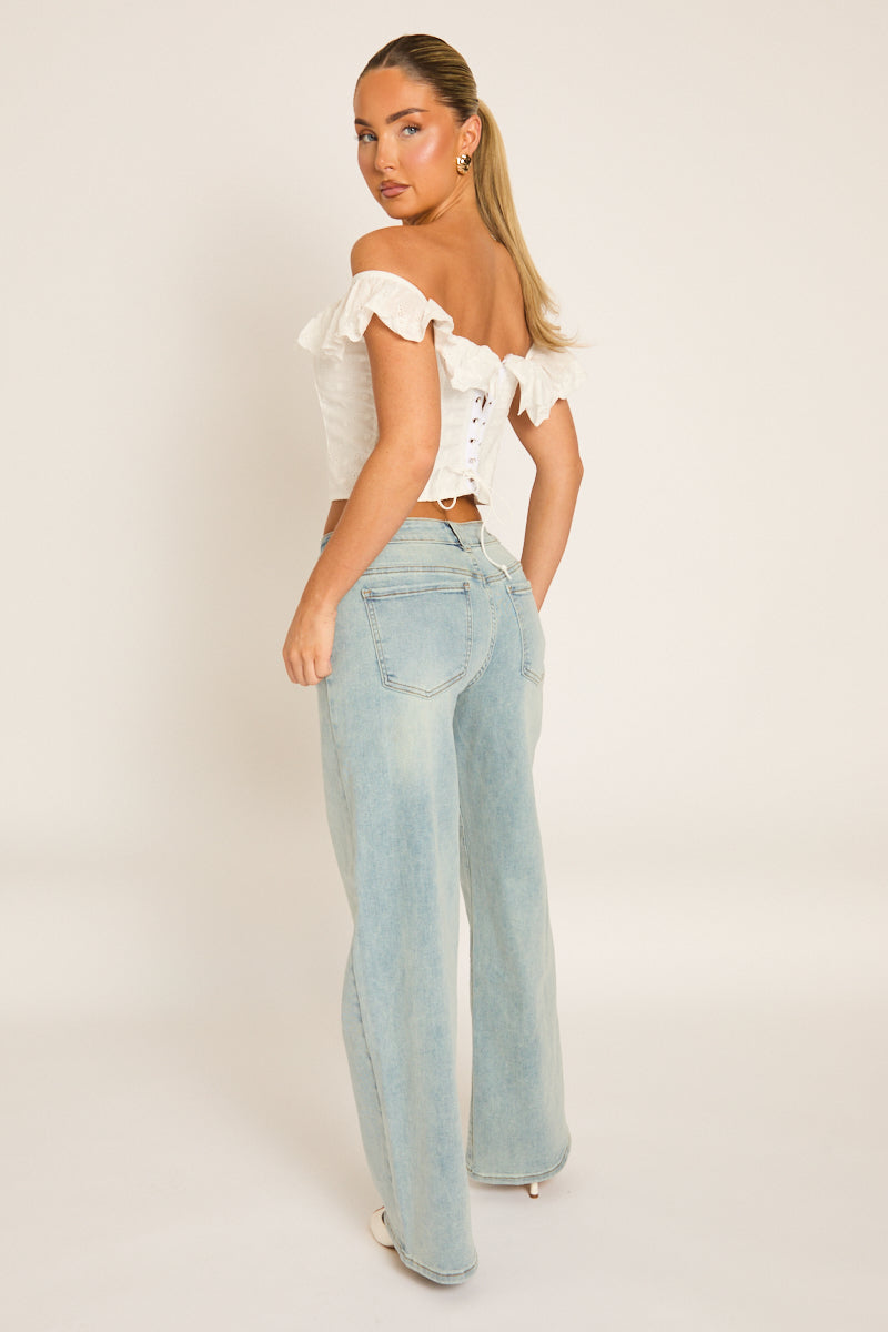 Light Blue Washed Stretch Denim Low Rise Jeans - Leanna