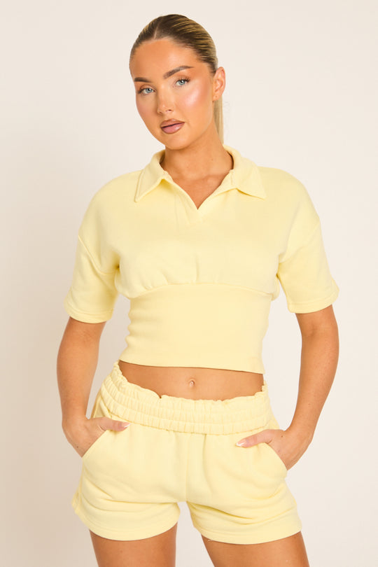 Yellow Polo Top and Shorts Loungewear Co-ord Set - Leanne