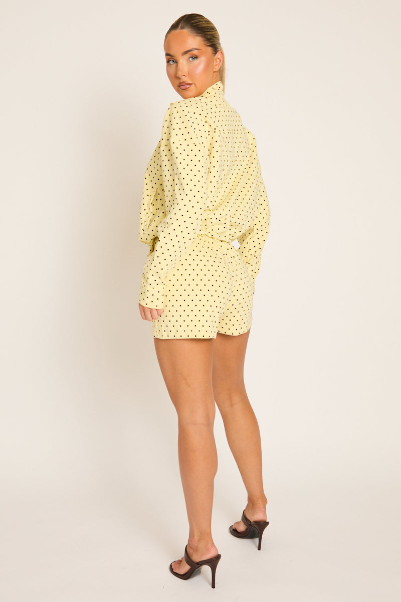 Yellow Polka Dot High Neck Zip Up Jacket and Shorts Co-ord Set - Cassie
