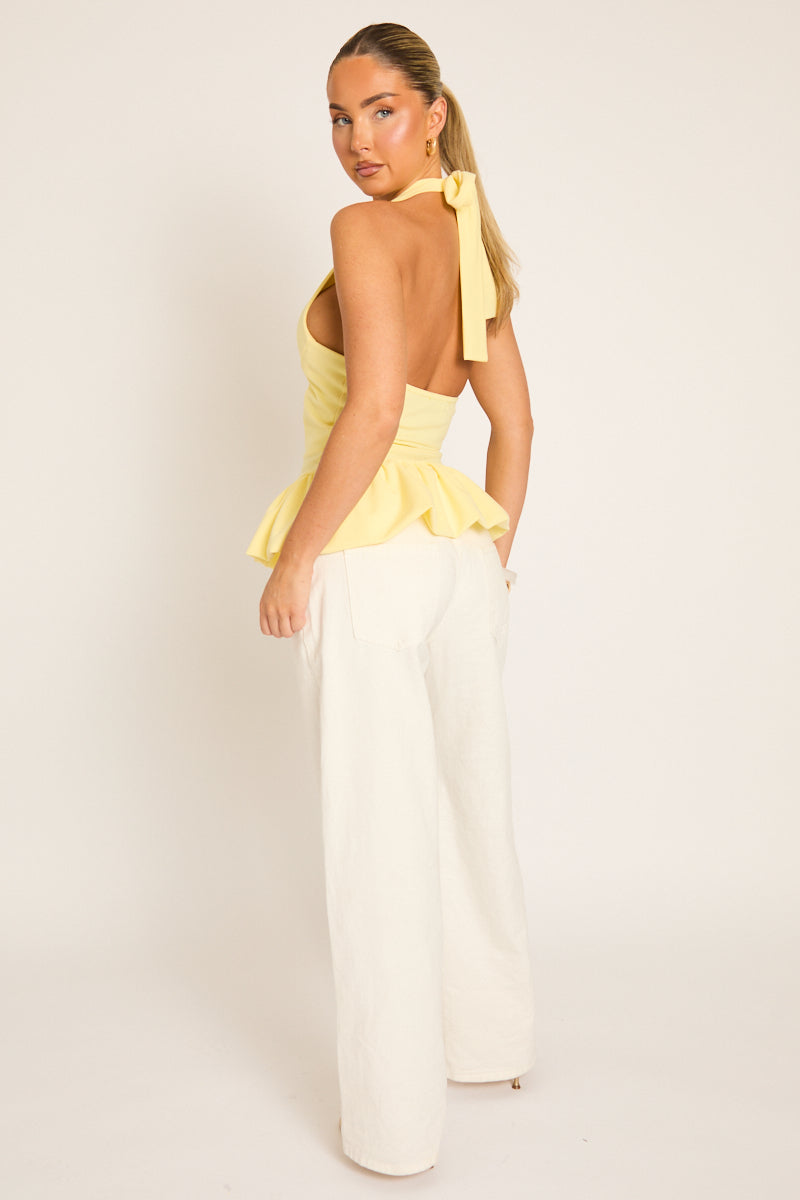 Yellow Halterneck Peplum Top - Shala