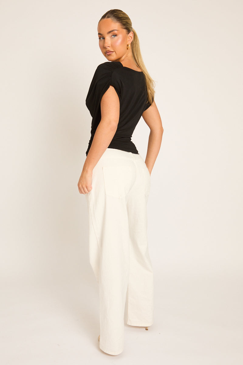 Black Ruched Cowl Top - Sheela