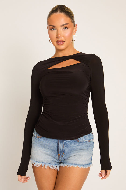 Black Cut Out Long Sleeve Top - Cloe