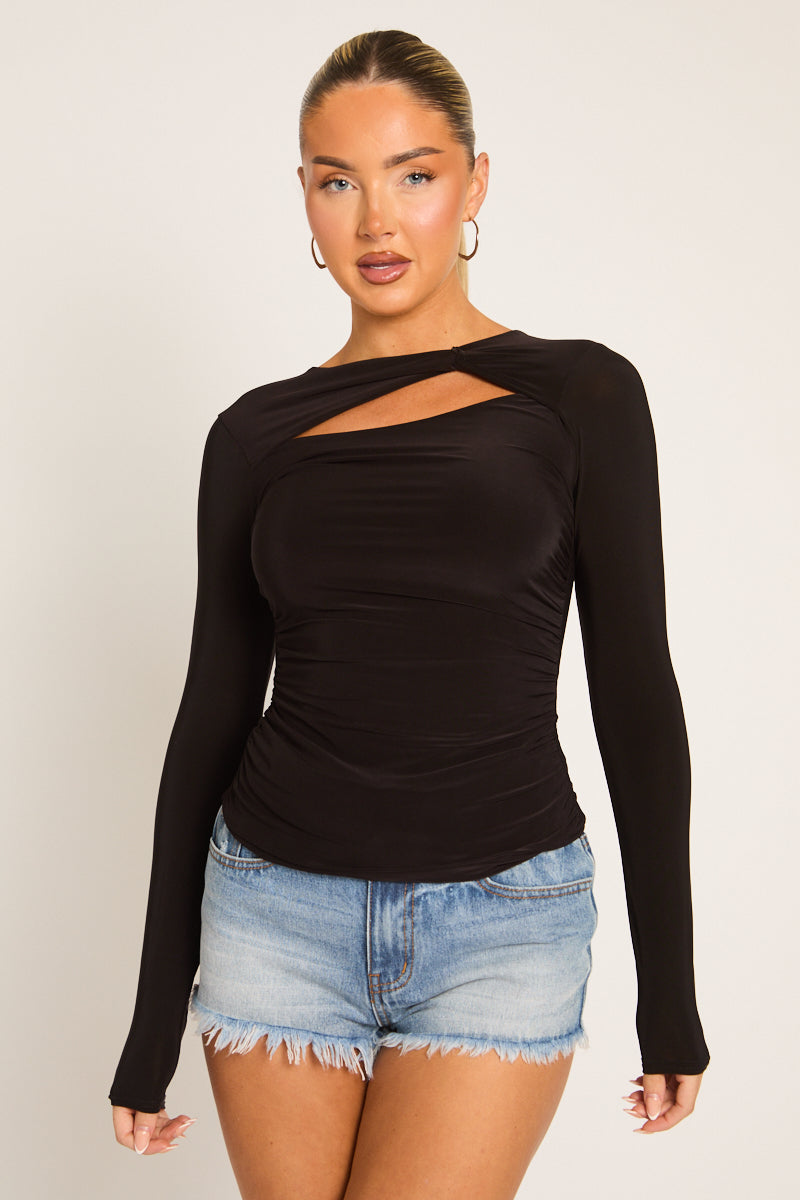 Black Cut Out Long Sleeve Top - Cloe