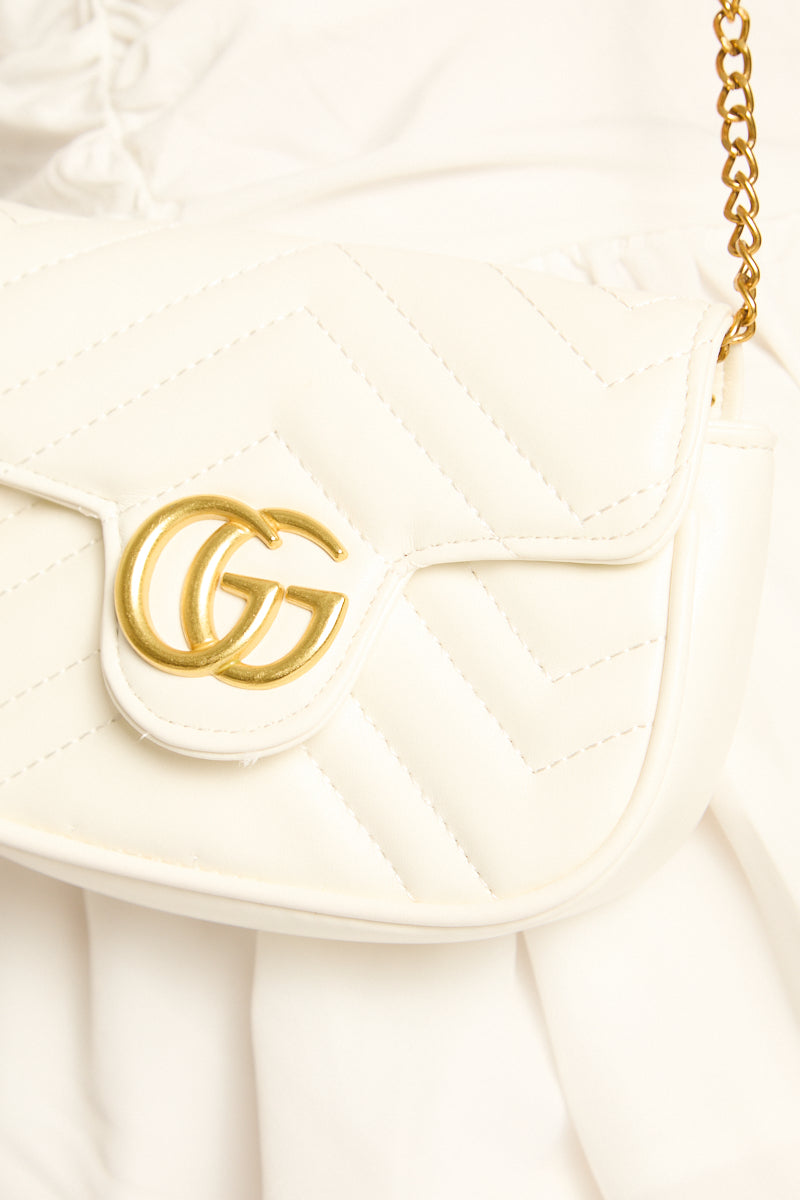 White Logo Detail Faux Leather Quilted Mini Shoulder Bag - Tina