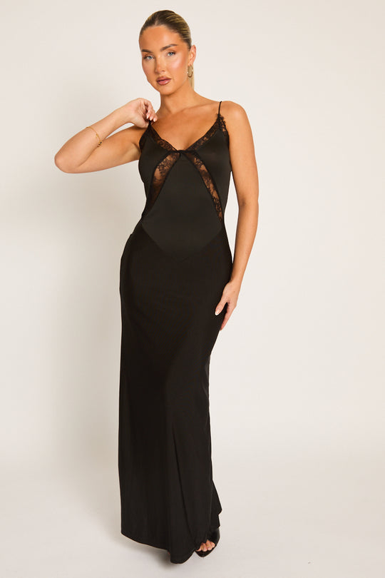 Black Lace Insert Maxi Dress - Oakley