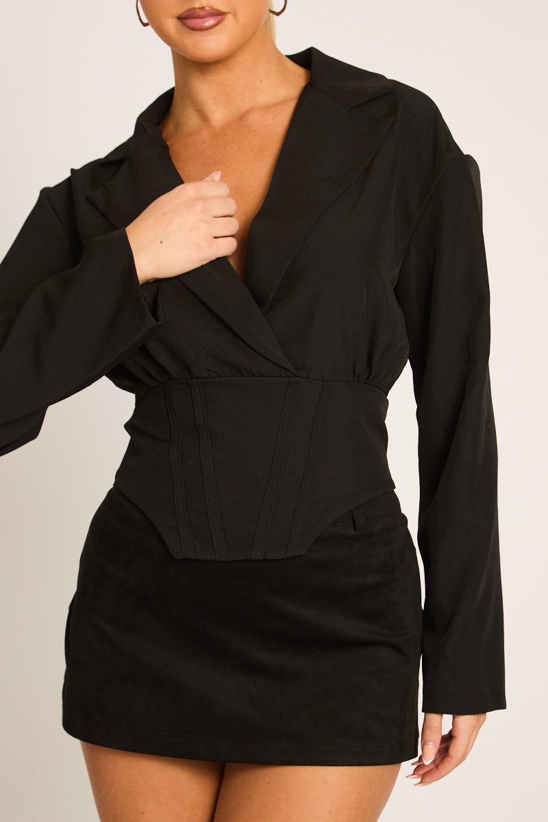 Black Tailored Corset Detail Shirt - Zadia