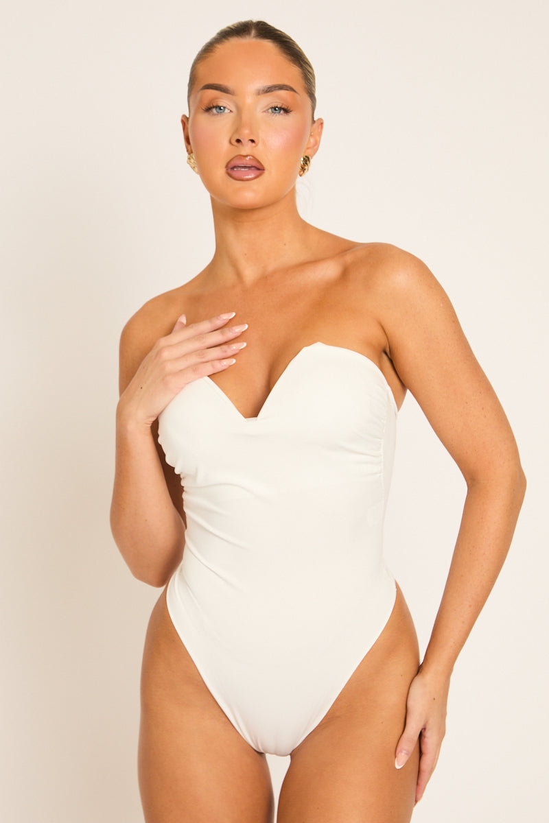 White V Bar Bandeau Bodysuit - Jolanda