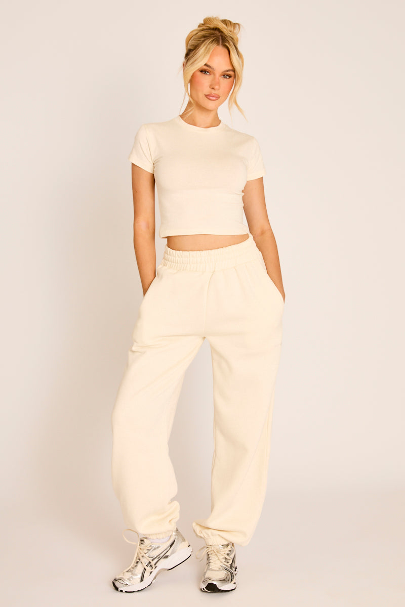 Cream Rebellious Logo Jersey Jogger Trousers - Kynee