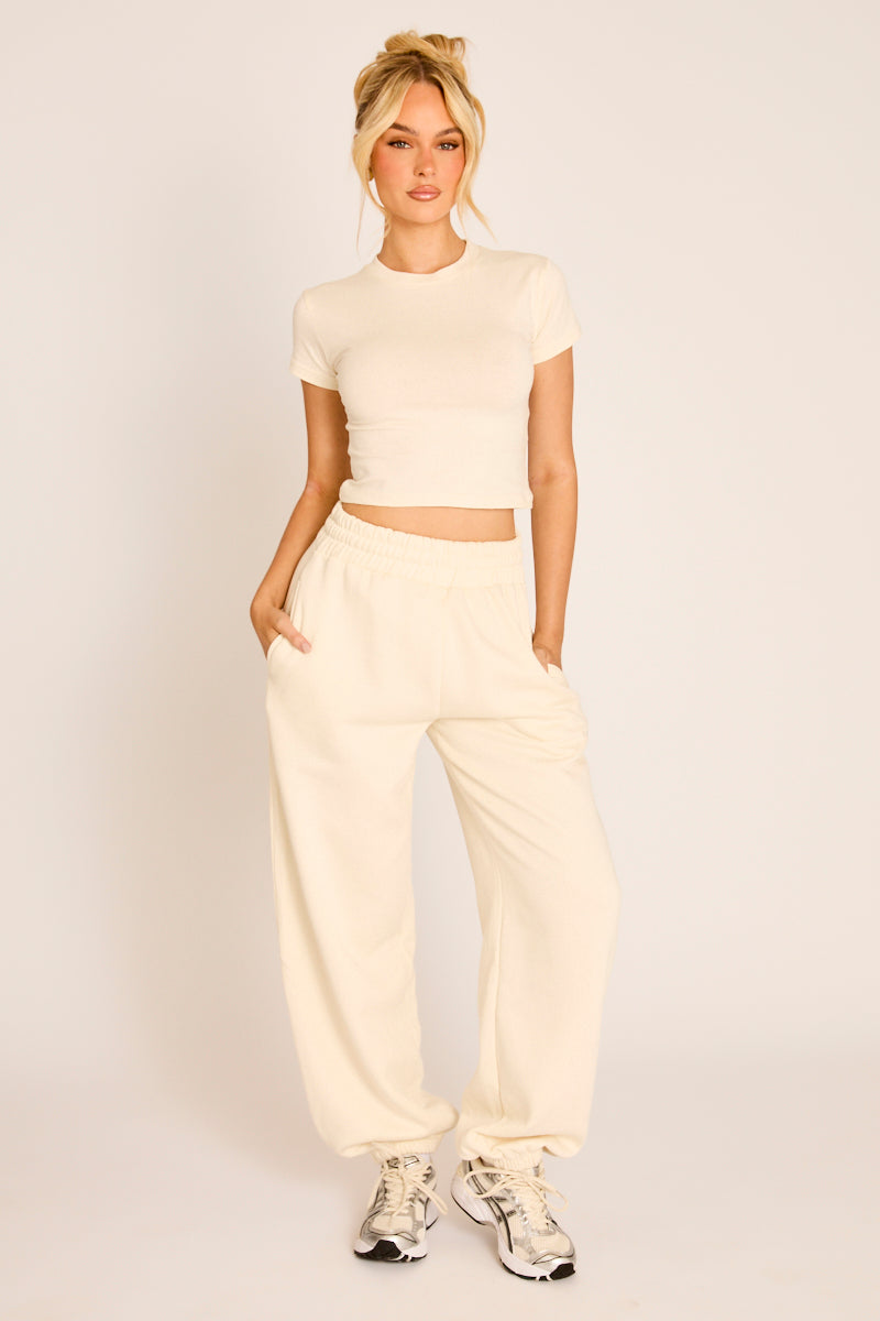 Cream Rebellious Logo Jersey Jogger Trousers - Kynee