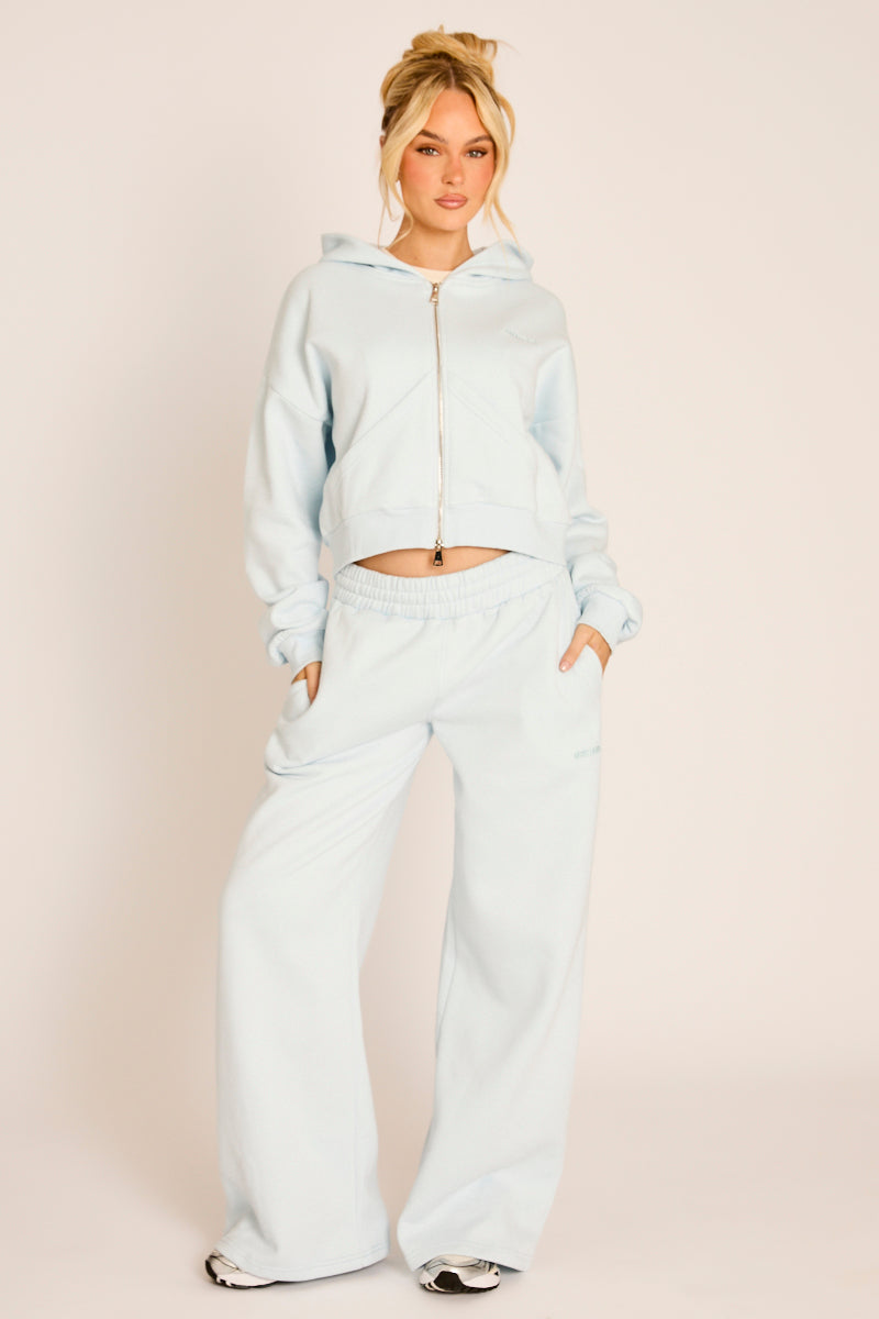 Light Blue Rebellious Logo Zip-Up Hoodie - Nylon