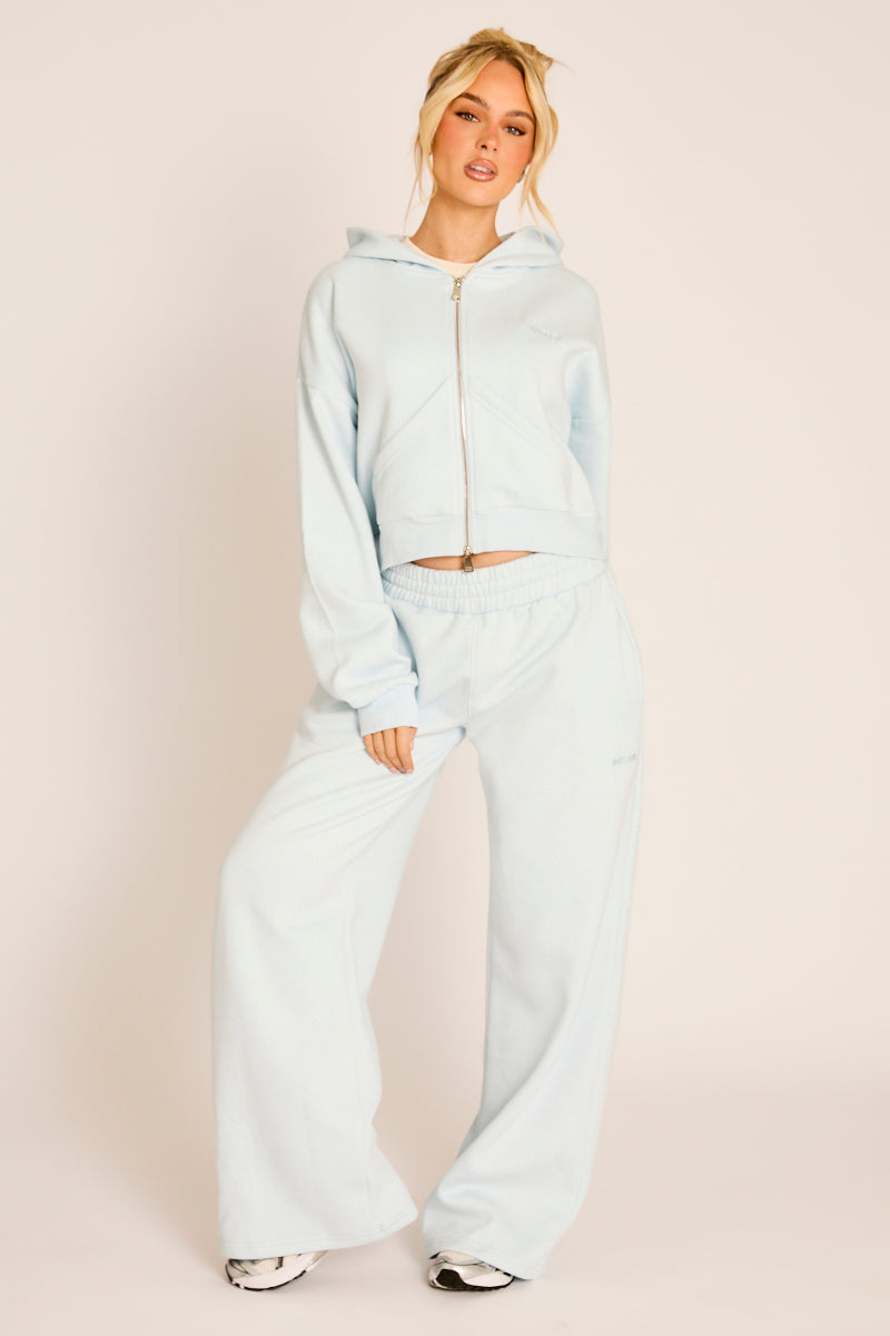 Light Blue Rebellious Logo Jersey Jogger Trousers - Kynee