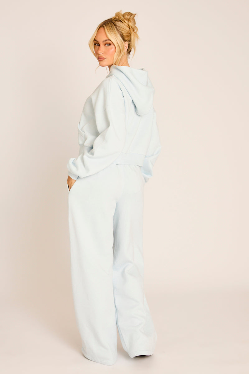 Light Blue Rebellious Logo Zip-Up Hoodie - Aleisha