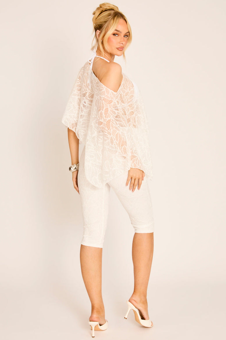 White Lace Capri Pant Co-ord Set - Daphne