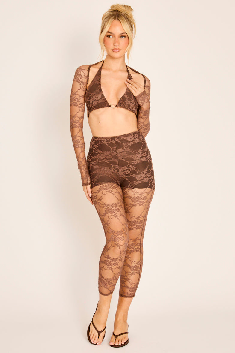 Chocolate Lace 3 Piece Capri Co-ord Set - Julia