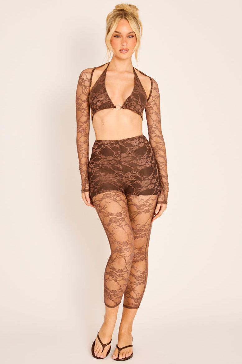 Chocolate Lace 3 Piece Capri Co-ord Set - Julia