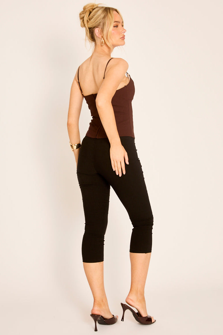 Chocolate Bengaline Lace Trim Corset Top - Chleo