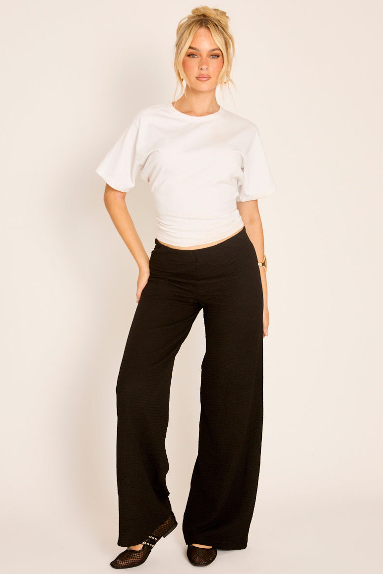 Black Textured Wide Leg Trousers - Hyden