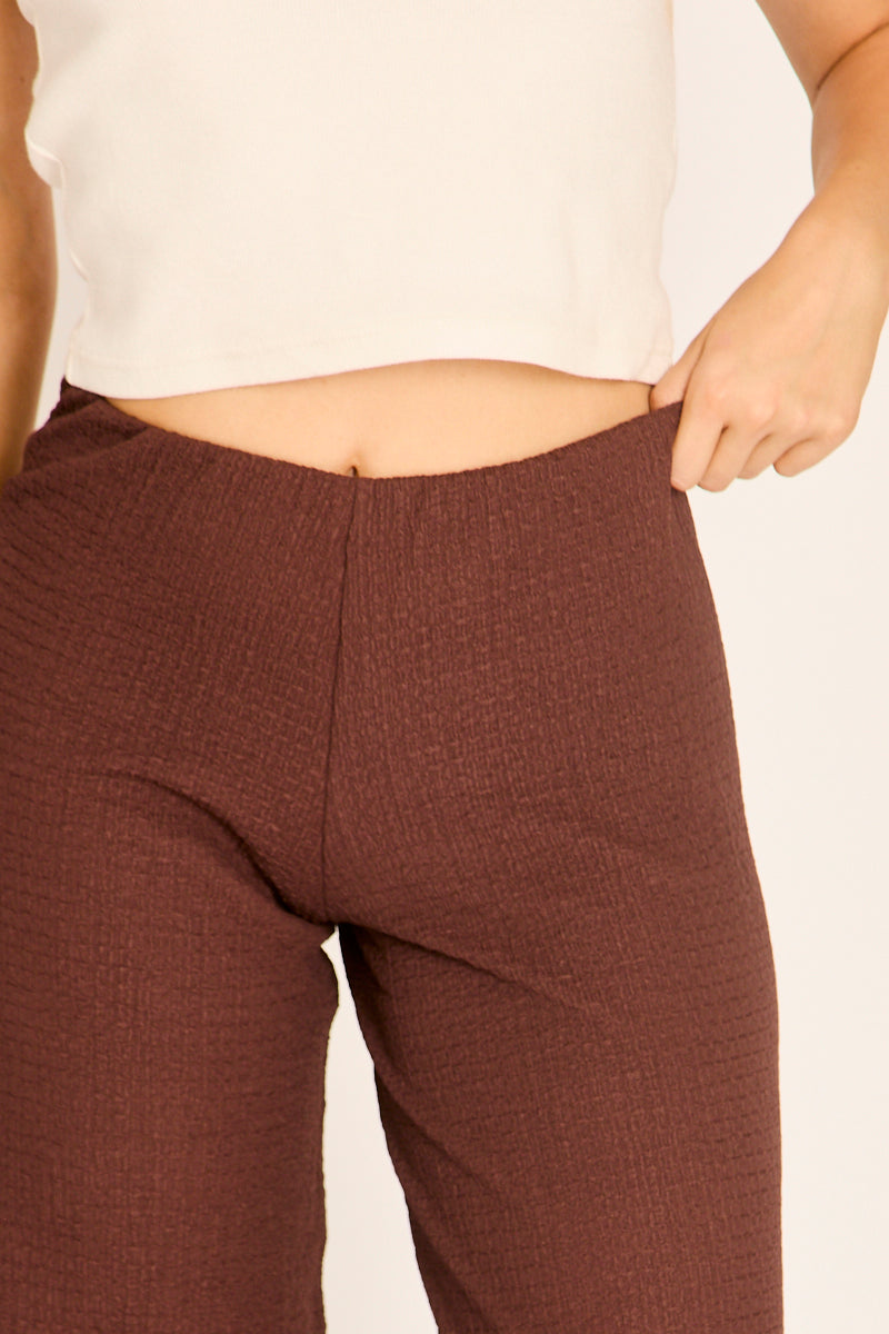 Chocolate Textured Wide Leg Trousers - Hyden