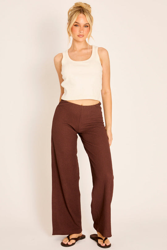 Chocolate Textured Wide Leg Trousers - Hyden