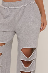 Grey Distressed Ripped Wide Leg Joggers - Emory