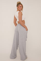 Grey Distressed Ripped Wide Leg Joggers - Emory