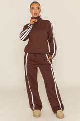 Chocolate Contrast Stripe Jacket and Joggers Loungewear Set - Denika