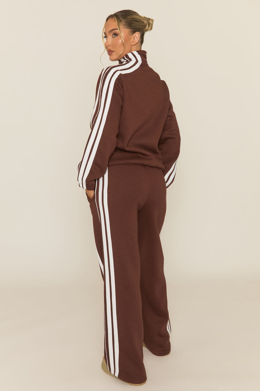Chocolate Contrast Stripe Jacket and Joggers Loungewear Co-ord Set - Denika