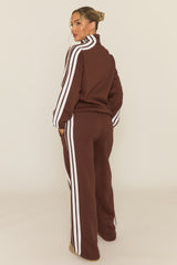 Chocolate Contrast Stripe Jacket and Joggers Loungewear Set - Denika