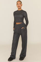 Charcoal Striped Jersey Top and Trouser Loungewear Co-ord Set - Arlene