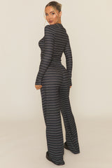 Charcoal Striped Jersey Top and Trouser Loungewear Co-ord Set - Arlene
