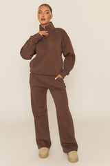 Chocolate Oversized Quarter Zip Sweater and Joggers Loungewear Co-ord Set - Kristie