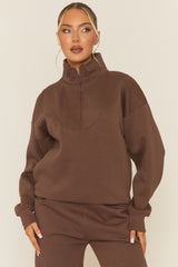 Chocolate Oversized Quarter Zip Sweater and Joggers Loungewear Co-ord Set - Kristie