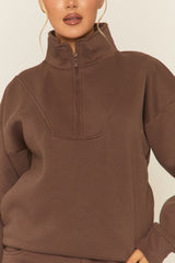 Chocolate Oversized Quarter Zip Sweater and Joggers Loungewear Co-ord Set - Kristie