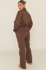 Chocolate Oversized Quarter Zip Sweater and Joggers Loungewear Co-ord Set - Kristie