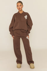 Chocolate Contrast Motif Zip Front Bomber And Joggers Loungewear Co-ord Set - Ranelle