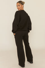 Black Contrast Motif Jumper and Joggers Loungewear Co-ord Set - Oleen