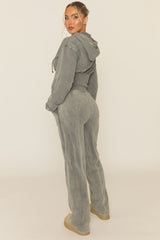 Grey Acid Wash Zip Through Corset Hoodie Loungewear Co-ord Set - Moara