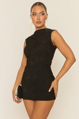 Black Lace Cap Sleeve Mini Dress - Kaden