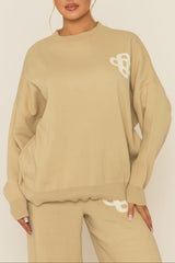 Beige Contrast Motif Knit Loungewear Co-ord Set - Regan