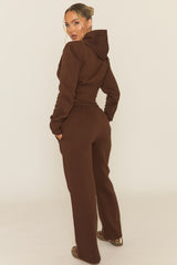 Chocolate Contrast Motif Cropped Hoodie and Joggers Loungewear Set - Sameen