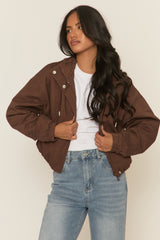 Chocolate Hooded Bomber Jacket - Marlena