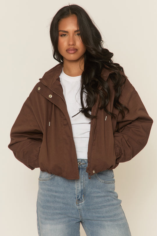 Chocolate Hooded Bomber Jacket - Marlena
